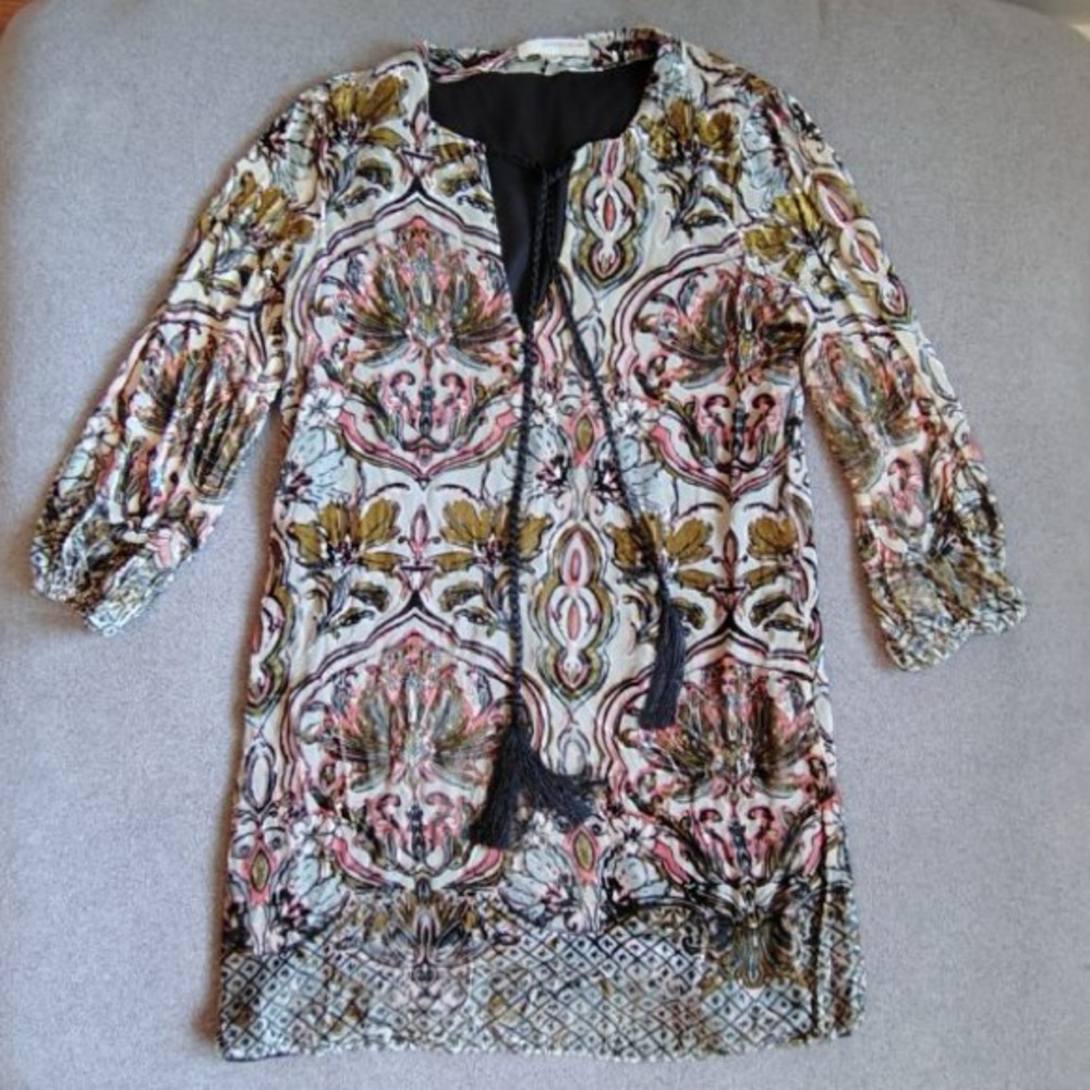 Vtg Lavender Brown Silk Velvet Mini Babydoll Dress Women S Paisley Jacquard